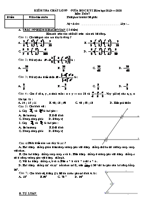 Bộ đề kiểm tra giữa học kỳ môn Toán Lớp 7 - Năm học 2019-2020 - Trường THCS Kim Thái (Có đáp án)